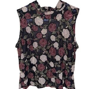 Vintage Y2K Frazier-Lawrence women’s sheer mock neck black roses tank medium